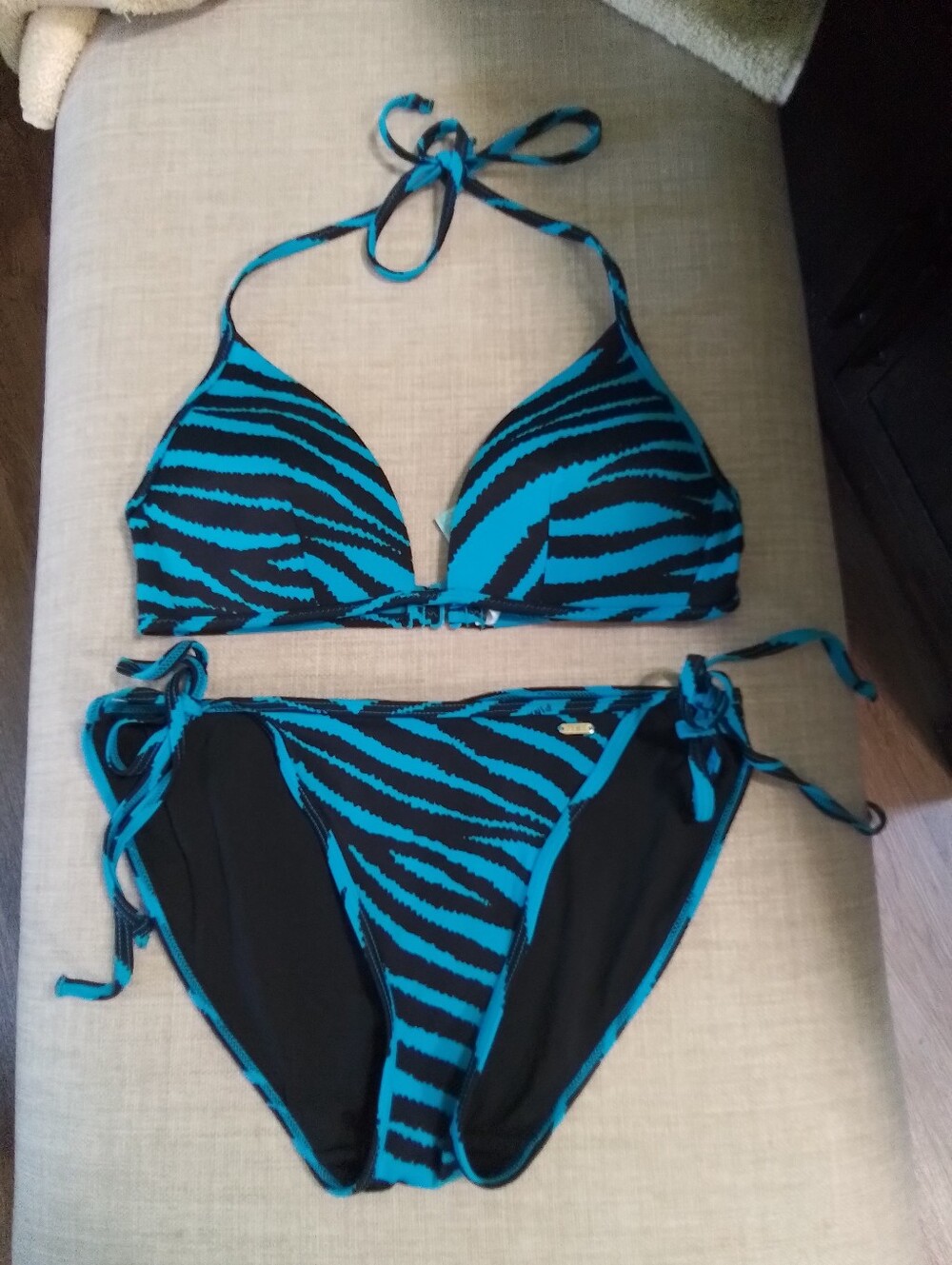 Vintage Pink Victorias Blue Zebra Print Tie-Side Bikini Set